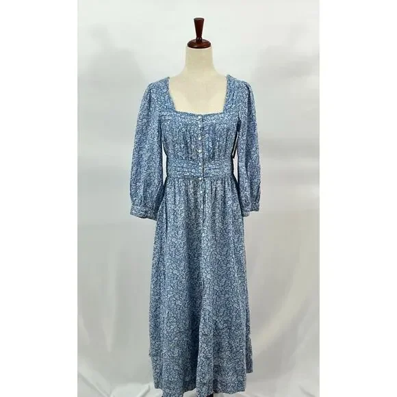 DOEN Sz S Small Blue Garden Bloom Floral Minta Dress Organic Cotton Viscose NWT - Picture 2 of 11